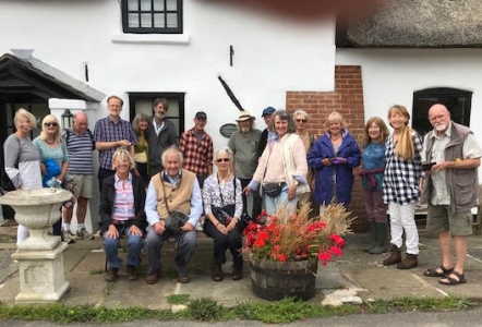 Lleweleyn Powys birthday walkers outside the salor's Return