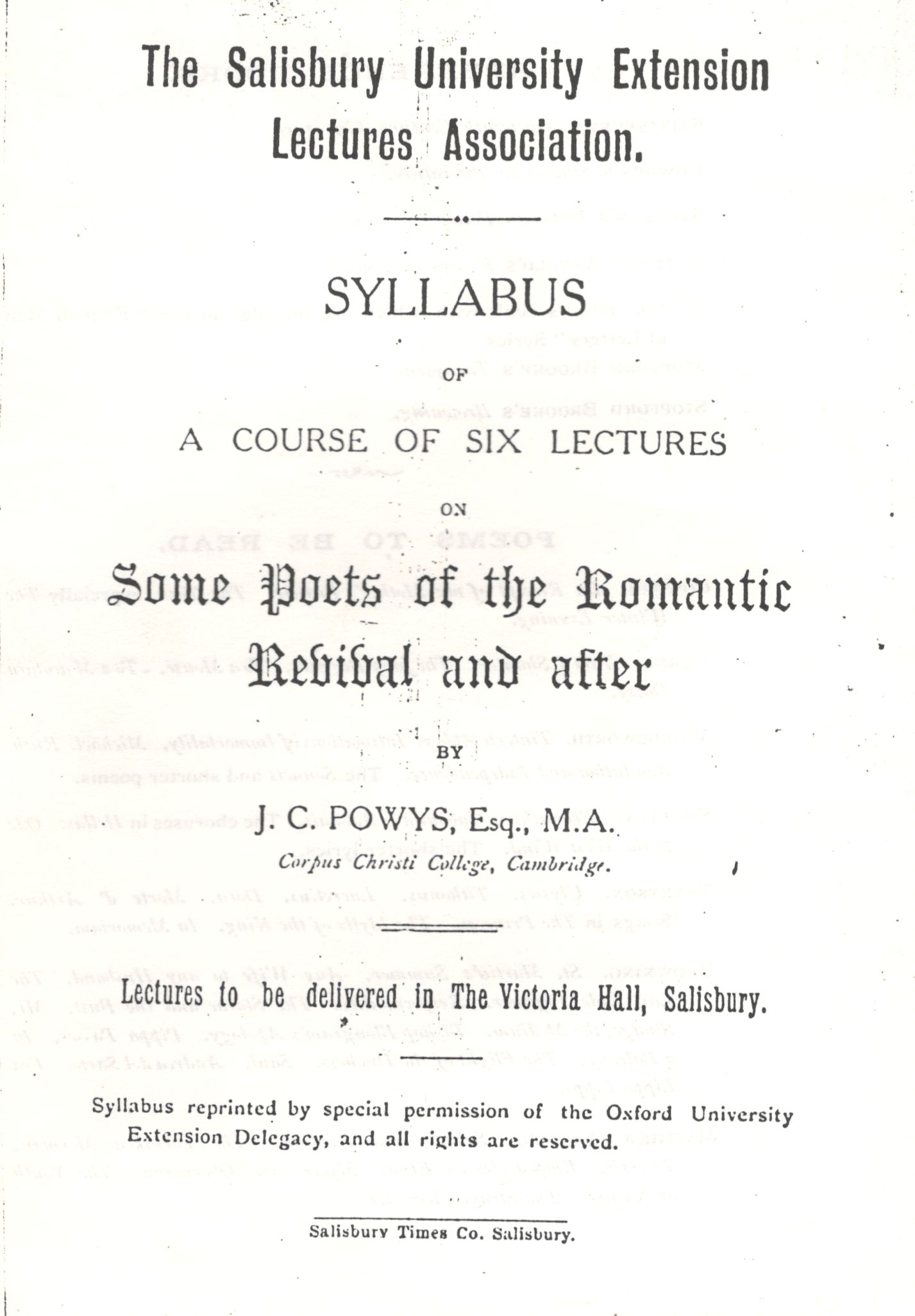 Syllabus of a Course of Six Lectures: Title Page